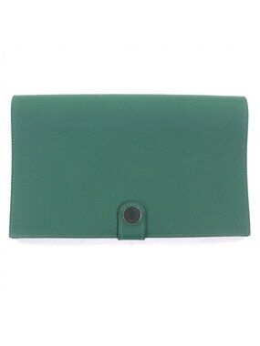 Hermes Toutenmain Veau Color Clou de Selle Silver Leather Wallet Passport Case